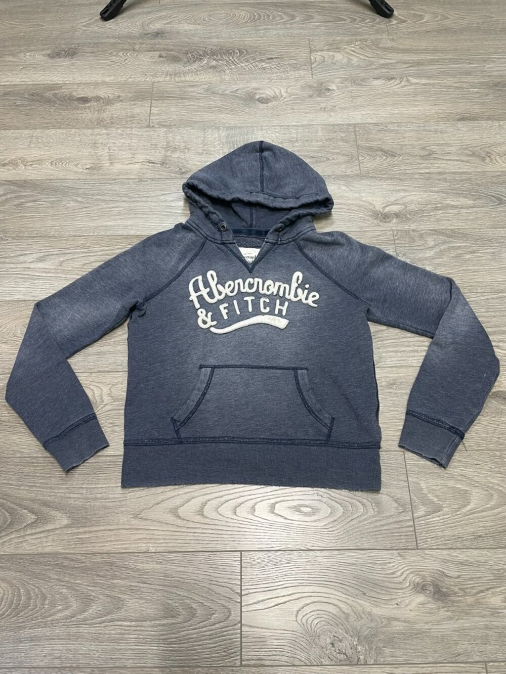 Abercrombie & Fitch Vintage‎ Faded Blue Spellout Applique Hoodie Size Large Y2K